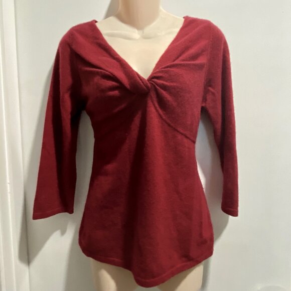 Cashmere Y2K Babydoll Old Money Preppy Minimalist Twist 3/4 Sleeve Sweater Top M - Picture 1 of 5